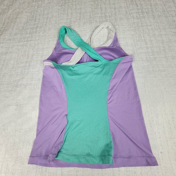 Women Nike Dri Fit Tank Top Size S Purple/Green Colorblock Padded Cross Back - Picture 5 of 13